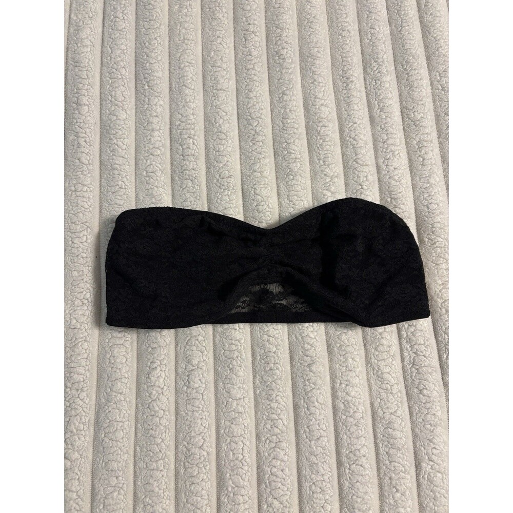 Victoria Secret PINK Lace Bandeau Wireless Strapless bra Women small black layer